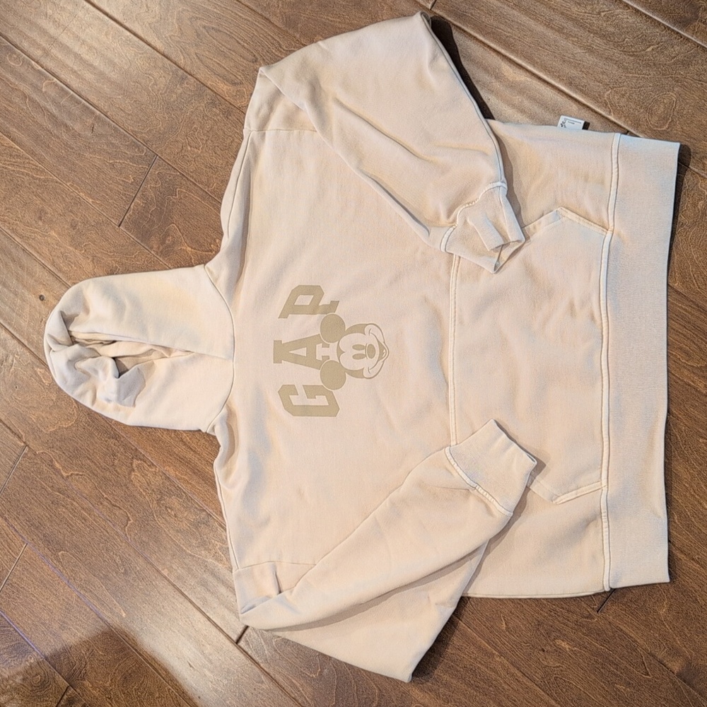 NWOT Gap × Disney Mickey Mouse Logo Hoodie "Bedrock Beige" Cream Size L